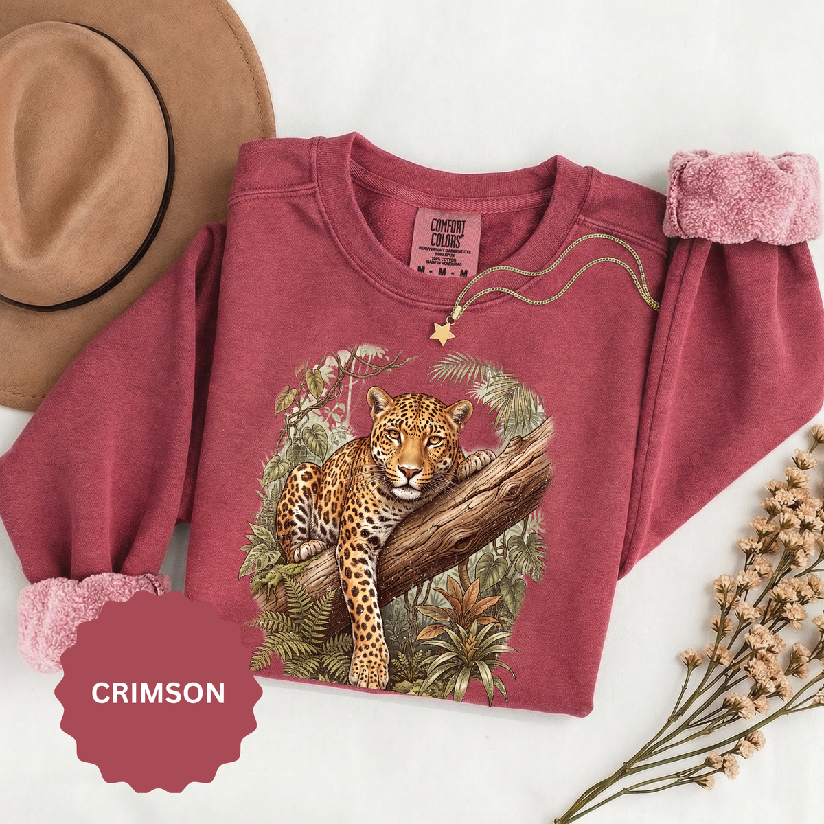 Vintage Leopard Jungle Sweatshirt, Tropical Big Cat Crewneck, Wildlife Nature Lover Gift, Botanical Safari Graphic Cozy Pullover Top