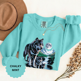 Wolf Pack Mountain Sweatshirt, Moonlit Wildlife Crewneck, Nature Lover Gift, Wilderness Forest Graphic Cozy Outdoor Pullover Unisex Top