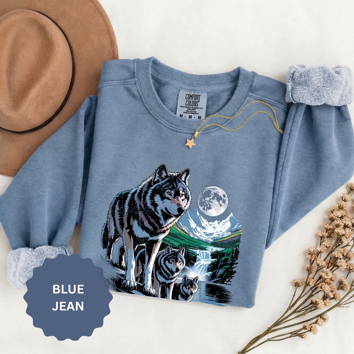 Wolf Pack Mountain Sweatshirt, Moonlit Wildlife Crewneck, Nature Lover Gift, Wilderness Forest Graphic Cozy Outdoor Pullover Unisex Top