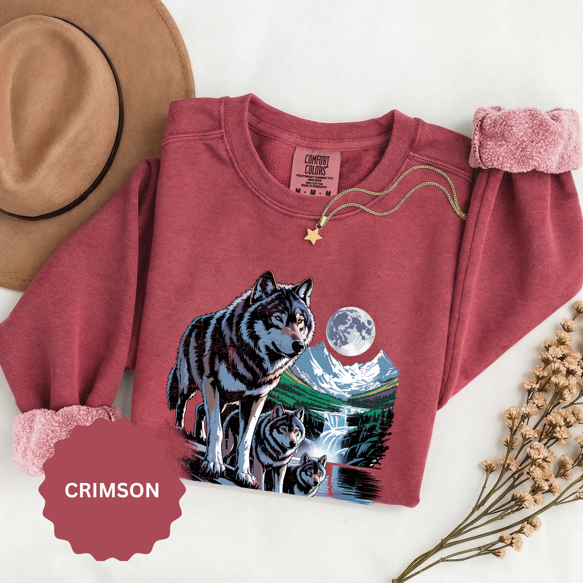 Wolf Pack Mountain Sweatshirt, Moonlit Wildlife Crewneck, Nature Lover Gift, Wilderness Forest Graphic Cozy Outdoor Pullover Unisex Top