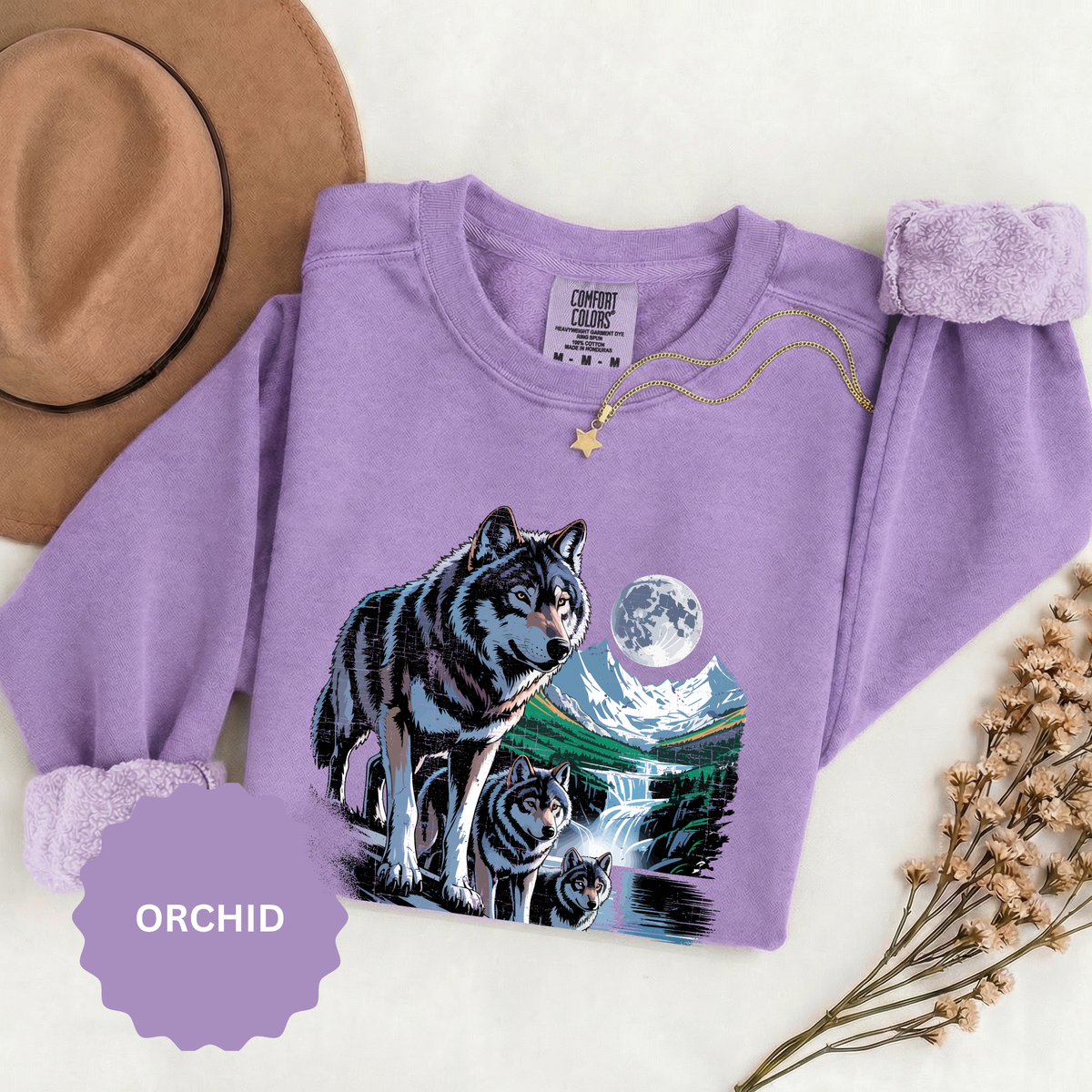 Wolf Pack Mountain Sweatshirt, Moonlit Wildlife Crewneck, Nature Lover Gift, Wilderness Forest Graphic Cozy Outdoor Pullover Unisex Top