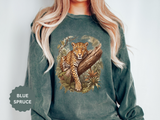 Vintage Leopard Jungle Sweatshirt, Tropical Big Cat Crewneck, Wildlife Nature Lover Gift, Botanical Safari Graphic Cozy Pullover Top