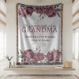 Personalized Grandma Woven Blanket, Rose Floral Throw, Grandmother Gift, Custom Family Keepsake, Nana Birthday Gift, Cozy Living Room Decor