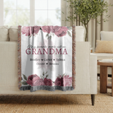 Personalized Grandma Woven Blanket, Rose Floral Throw, Grandmother Gift, Custom Family Keepsake, Nana Birthday Gift, Cozy Living Room Decor