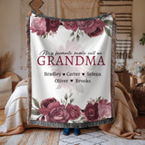 Personalized Grandma Woven Blanket, Rose Floral Throw, Grandmother Gift, Custom Family Keepsake, Nana Birthday Gift, Cozy Living Room Decor