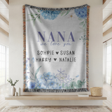 Personalized Nana Woven Blanket, Blue Hydrangea Floral Throw, Grandma Gift, Family Keepsake, Cozy Mother's Day Home Decor for Nana & Family