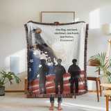 Patriotic Military Woven Blanket, American Eagle Flag Throw, Veteran Family Gift, USA Home Decor, Memorial Day Military Appreciation Gift