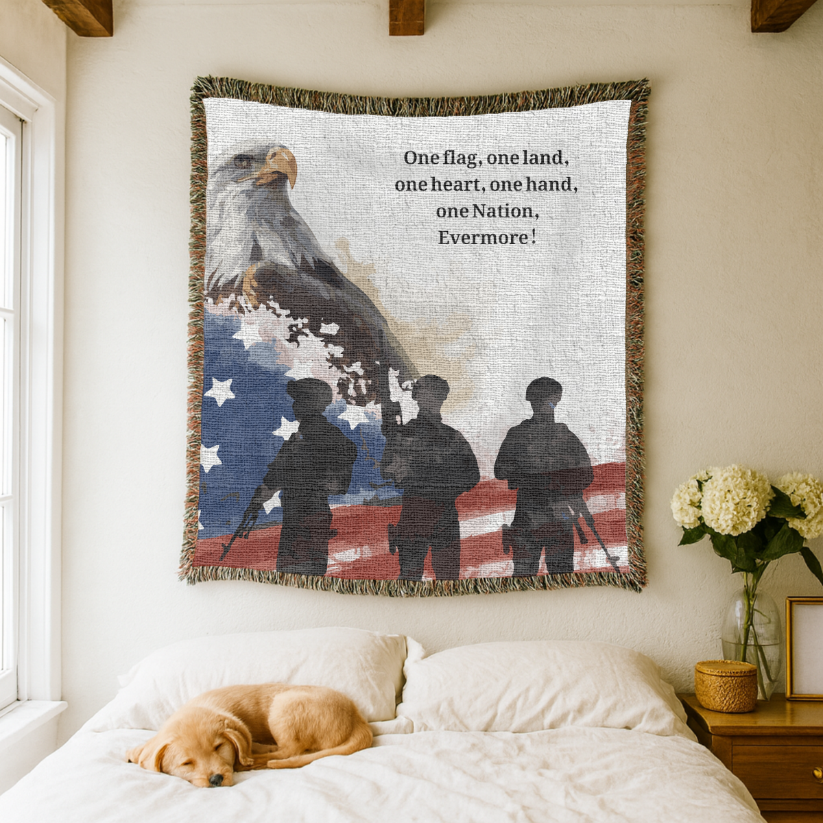 Patriotic Military Woven Blanket, American Eagle Flag Throw, Veteran Family Gift, USA Home Decor, Memorial Day Military Appreciation Gift
