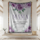 Personalized Mama Blanket, Floral Rose Throw for Mom, Custom Family Name Gift, Mothers Day Gift, Cozy Keepsake for Grandma or Mom