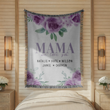 Personalized Mama Blanket, Floral Rose Throw for Mom, Custom Family Name Gift, Mothers Day Gift, Cozy Keepsake for Grandma or Mom