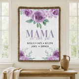 Personalized Mama Blanket, Floral Rose Throw for Mom, Custom Family Name Gift, Mothers Day Gift, Cozy Keepsake for Grandma or Mom