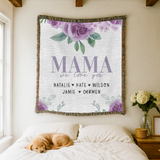 Personalized Mama Blanket, Floral Rose Throw for Mom, Custom Family Name Gift, Mothers Day Gift, Cozy Keepsake for Grandma or Mom