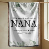 Personalized Nana Floral Woven Blanket, Custom Grandma Throw, Family Name Gift, Cozy Mother's Day Present, Botanical Home Decor for Nana