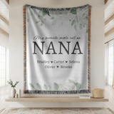 Personalized Nana Floral Woven Blanket, Custom Grandma Throw, Family Name Gift, Cozy Mother's Day Present, Botanical Home Decor for Nana