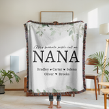 Personalized Nana Floral Woven Blanket, Custom Grandma Throw, Family Name Gift, Cozy Mother's Day Present, Botanical Home Decor for Nana