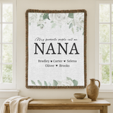 Personalized Nana Floral Woven Blanket, Custom Grandma Throw, Family Name Gift, Cozy Mother's Day Present, Botanical Home Decor for Nana