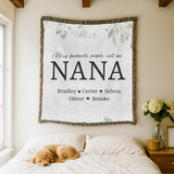 Personalized Nana Floral Woven Blanket, Custom Grandma Throw, Family Name Gift, Cozy Mother's Day Present, Botanical Home Decor for Nana