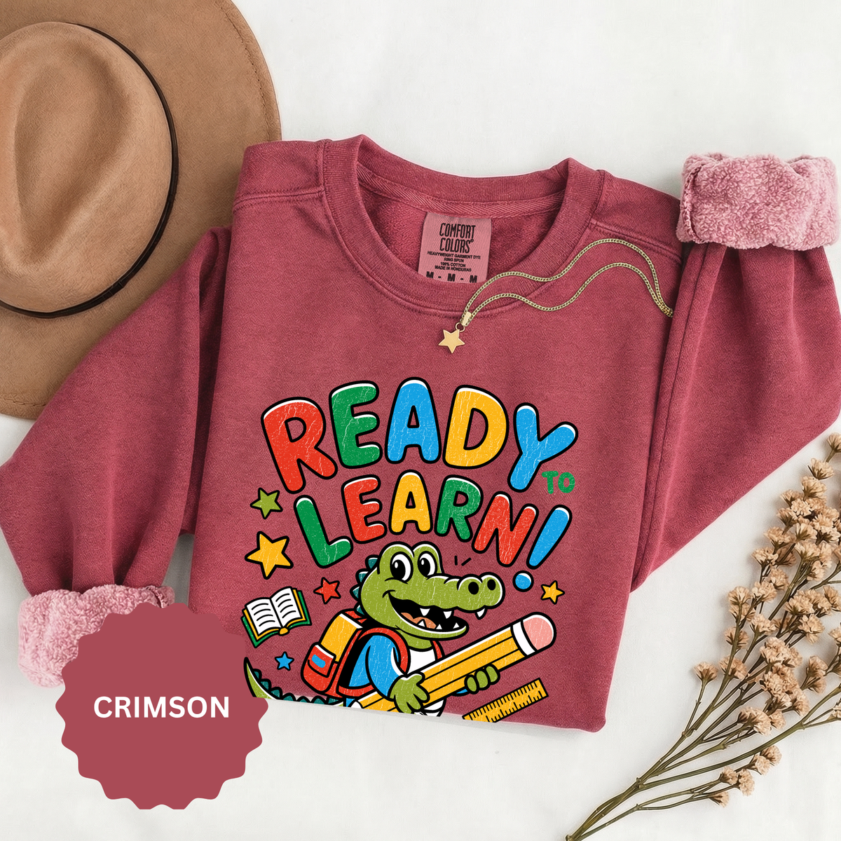 Ready to Learn Alligator Sweatshirt, Colorful Back to School Pullover, Cute Student Gift, Preschool Teacher Outfit, Classroom Style