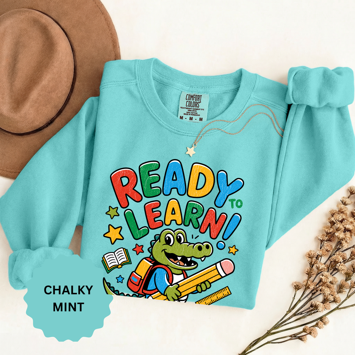 Ready to Learn Alligator Sweatshirt, Colorful Back to School Pullover, Cute Student Gift, Preschool Teacher Outfit, Classroom Style