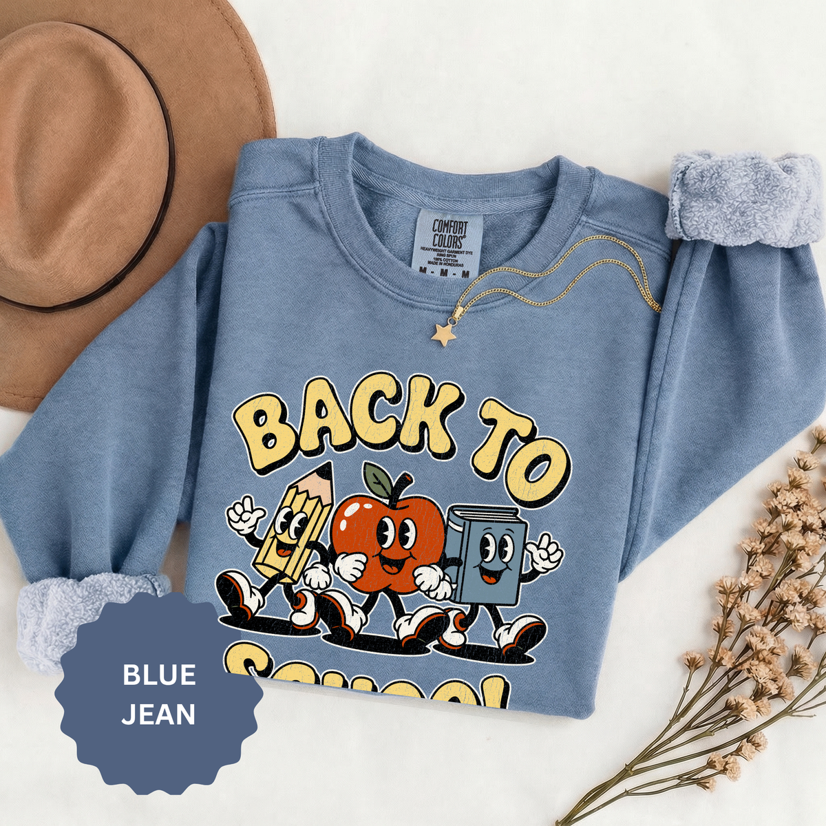 Back to School Sweatshirt, Retro Apple Pencil and Book Pullover, Teacher Crewneck, First Day Classroom Outfit, Educator Gift, School Staff