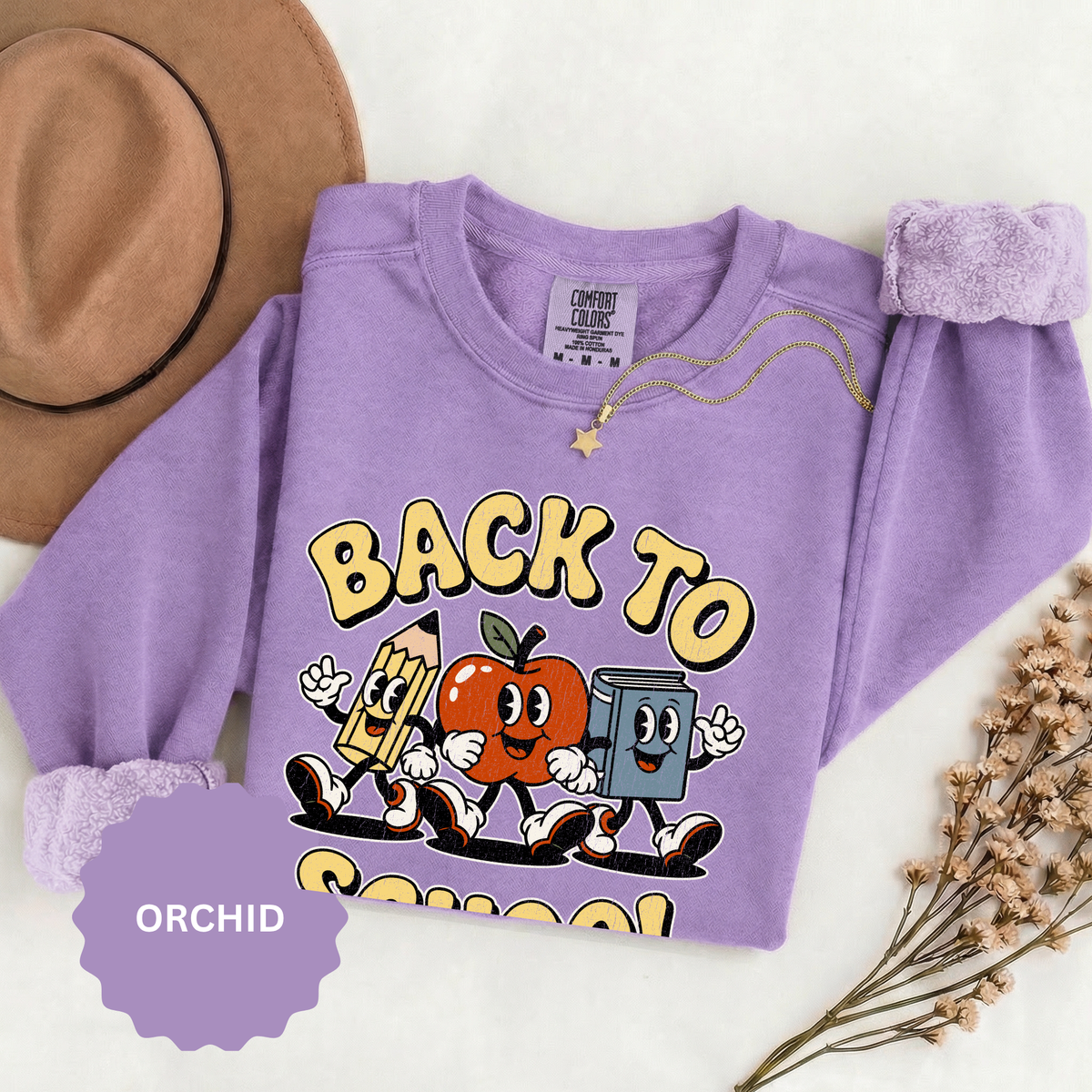 Back to School Sweatshirt, Retro Apple Pencil and Book Pullover, Teacher Crewneck, First Day Classroom Outfit, Educator Gift, School Staff