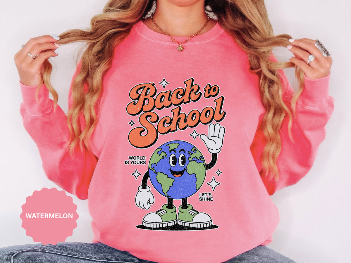 Back to School Earth Sweatshirt, Retro Globe Graphic Pullover, Teacher First Day Outfit, Student Gift, Classroom Crewneck, Educator Gift