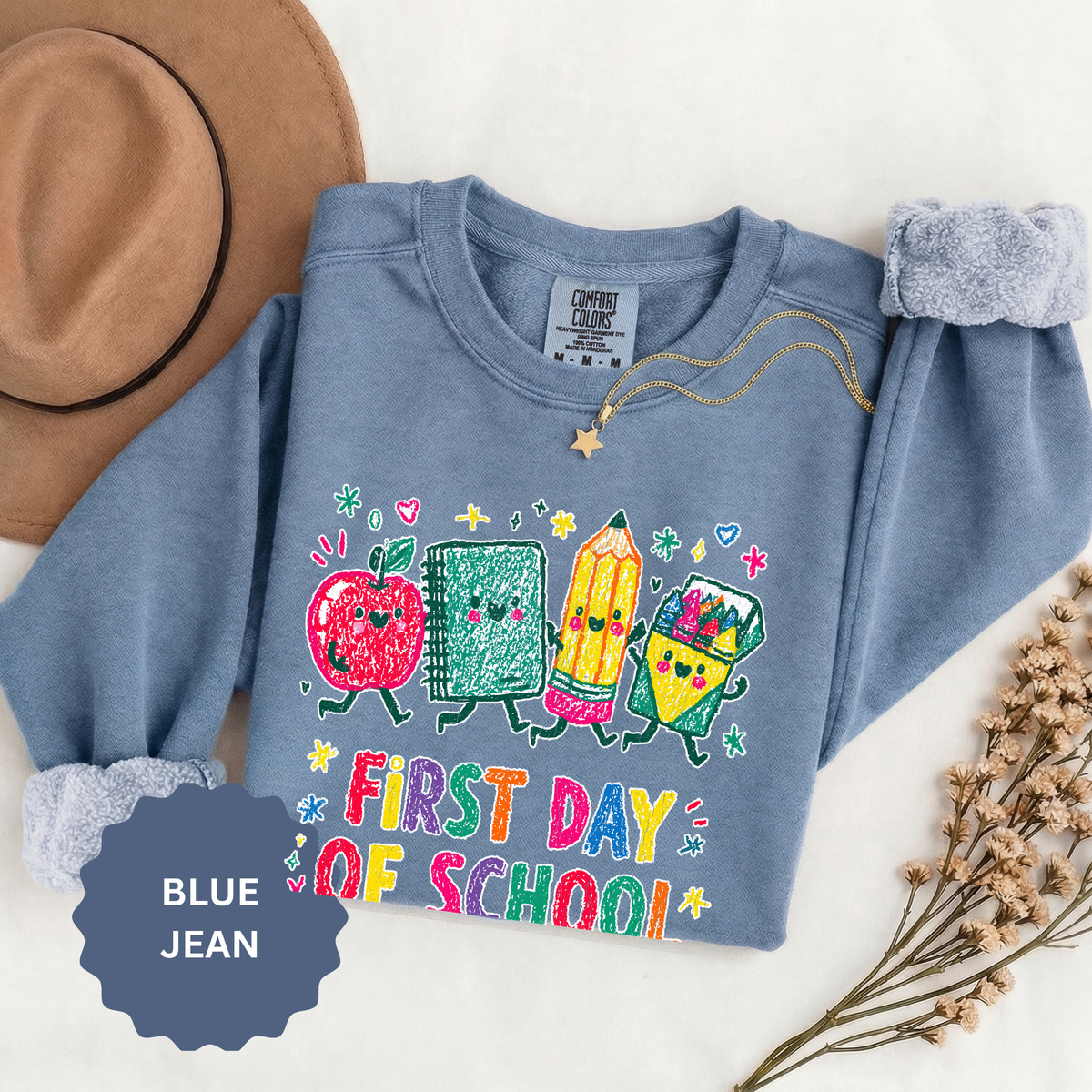 First Day of School Sweatshirt, Colorful School Supplies Pullover, Cute Teacher Outfit, Student Back to Class Gift, Classroom Crewneck