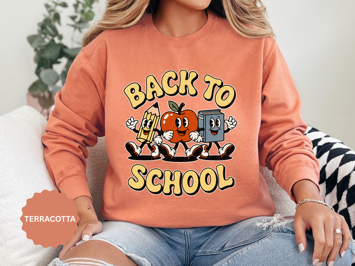 Back to School Sweatshirt, Retro Apple Pencil and Book Pullover, Teacher Crewneck, First Day Classroom Outfit, Educator Gift, School Staff