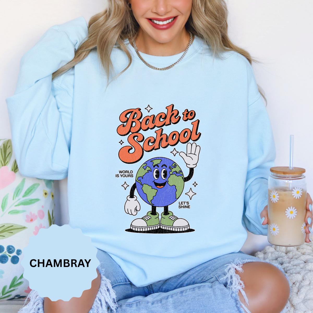 Back to School Earth Sweatshirt, Retro Globe Graphic Pullover, Teacher First Day Outfit, Student Gift, Classroom Crewneck, Educator Gift