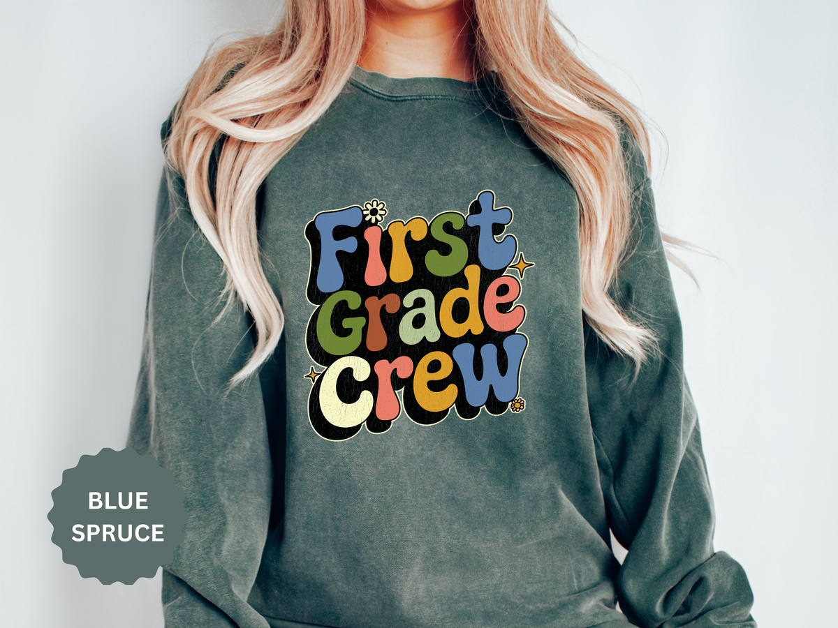 First Grade Crew Sweatshirt, Retro Teacher Team Crewneck, Elementary School Staff Gift, First Day Classroom Outfit, Grade One Team Pullover