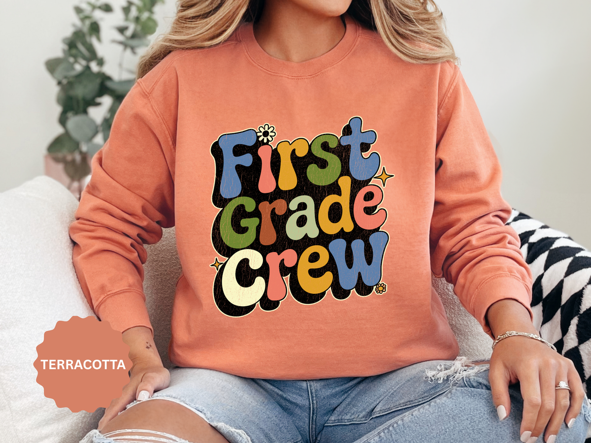 First Grade Crew Sweatshirt, Retro Teacher Team Crewneck, Elementary School Staff Gift, First Day Classroom Outfit, Grade One Team Pullover