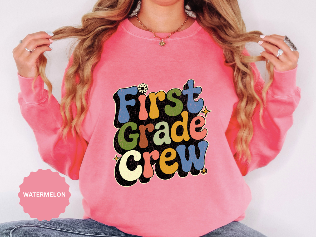 First Grade Crew Sweatshirt, Retro Teacher Team Crewneck, Elementary School Staff Gift, First Day Classroom Outfit, Grade One Team Pullover
