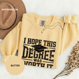 I Hope This Degree Was Worth It Sweatshirt, Funny Graduation Crewneck, College Graduate Gift, Senior Class Pullover, Commencement Outfit