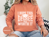 I Hope This Degree Was Worth It Sweatshirt, Funny Graduation Crewneck, College Graduate Gift, Senior Class Pullover, Commencement Outfit