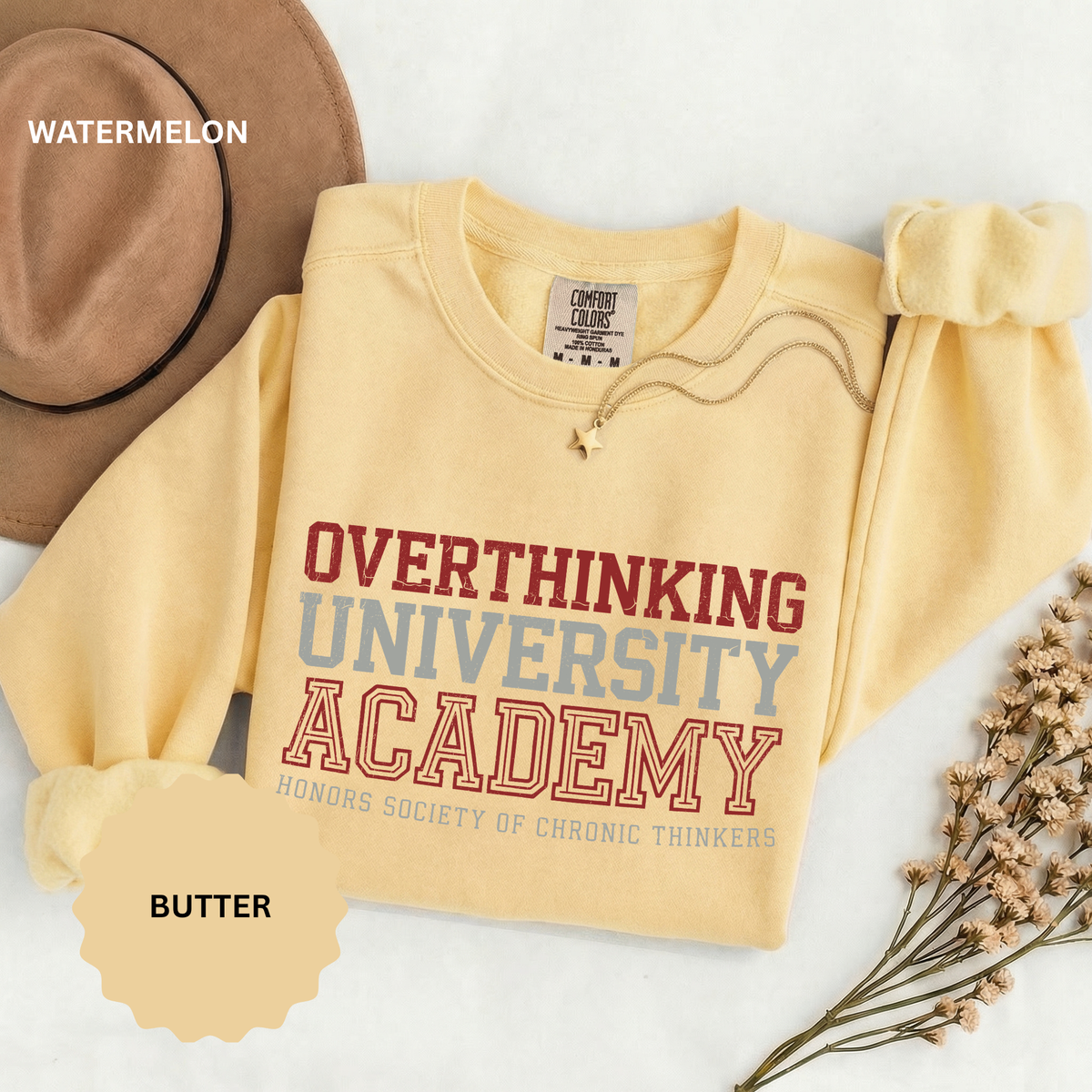 Overthinking University Sweatshirt, Funny Anxiety Crewneck, Chronic Thinker Gift, College Student Pullover, Sarcastic Campus Outfit