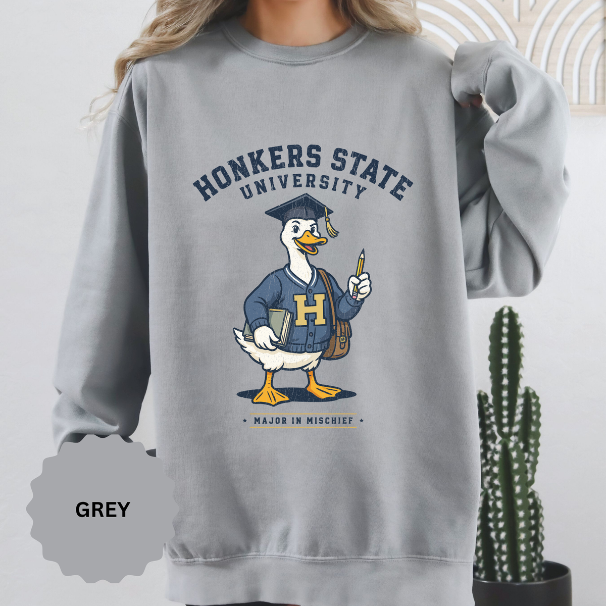 Honkers State University Sweatshirt, Funny Goose Graduate Crewneck, Major in Mischief College Student Gift, Graduation Campus Pullover