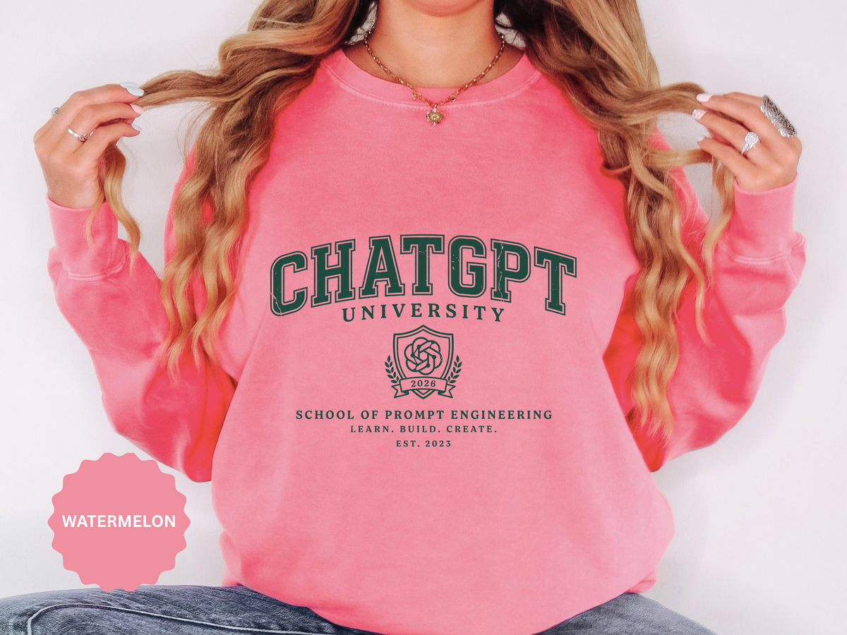 ChatGPT University Sweatshirt, Prompt Engineering Crewneck, AI Student Gift, Funny Tech Pullover, Coder Graduation Campus Outfit 2026
