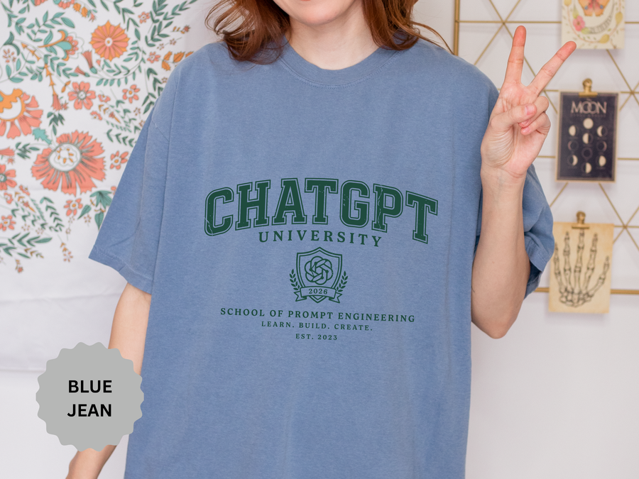 ChatGPT University T-Shirt, Prompt Engineering Graphic Tee, AI Student Gift, Funny Tech Shirt, Coder Graduation Campus Outfit 2026