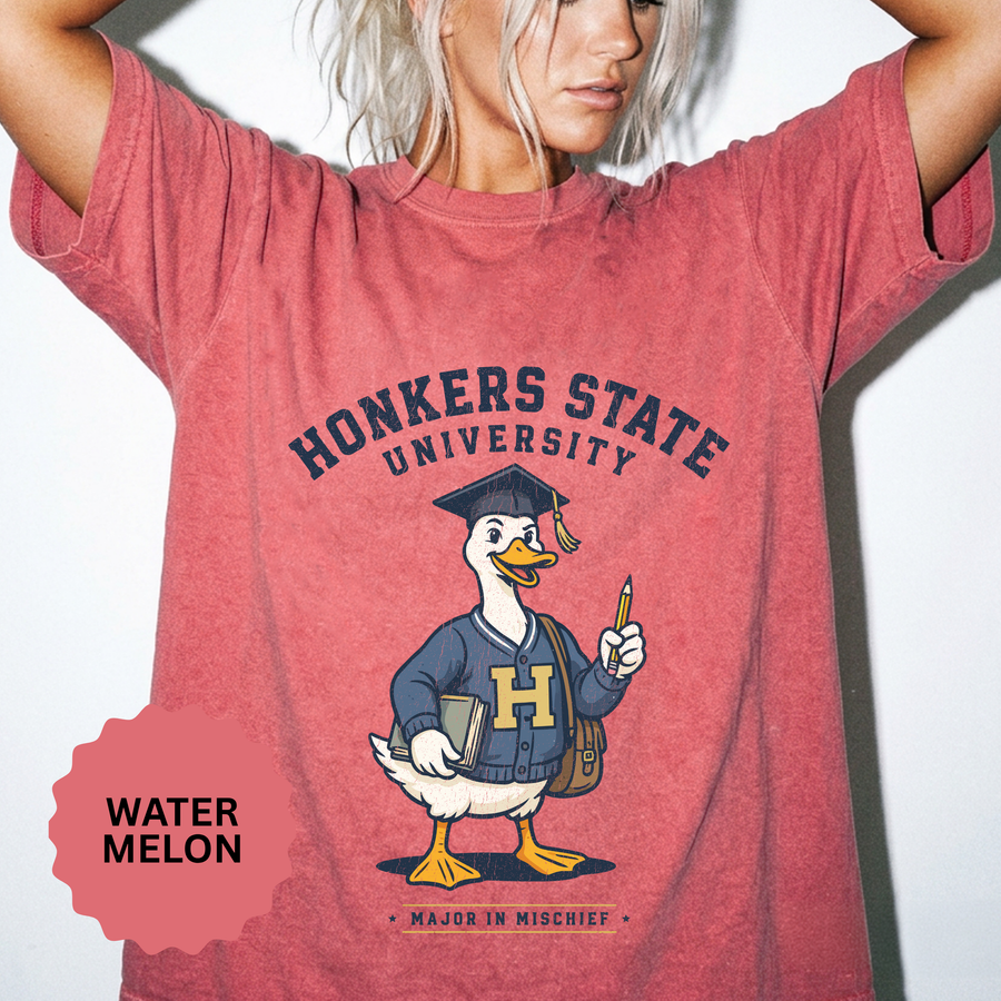 Honkers State University T-Shirt, Funny Goose Graduate Graphic Tee, Major in Mischief College Student Gift, Graduation Campus Shirt