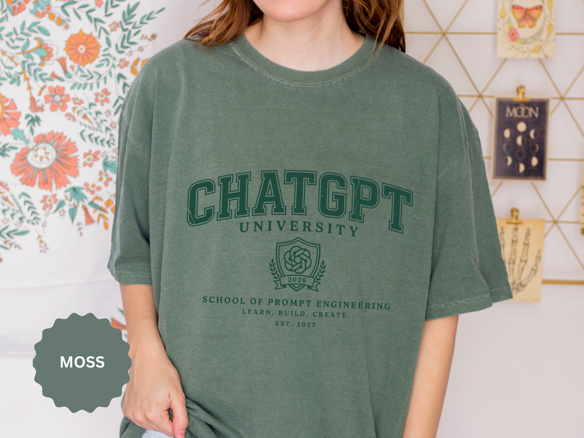 ChatGPT University T-Shirt, Prompt Engineering Graphic Tee, AI Student Gift, Funny Tech Shirt, Coder Graduation Campus Outfit 2026
