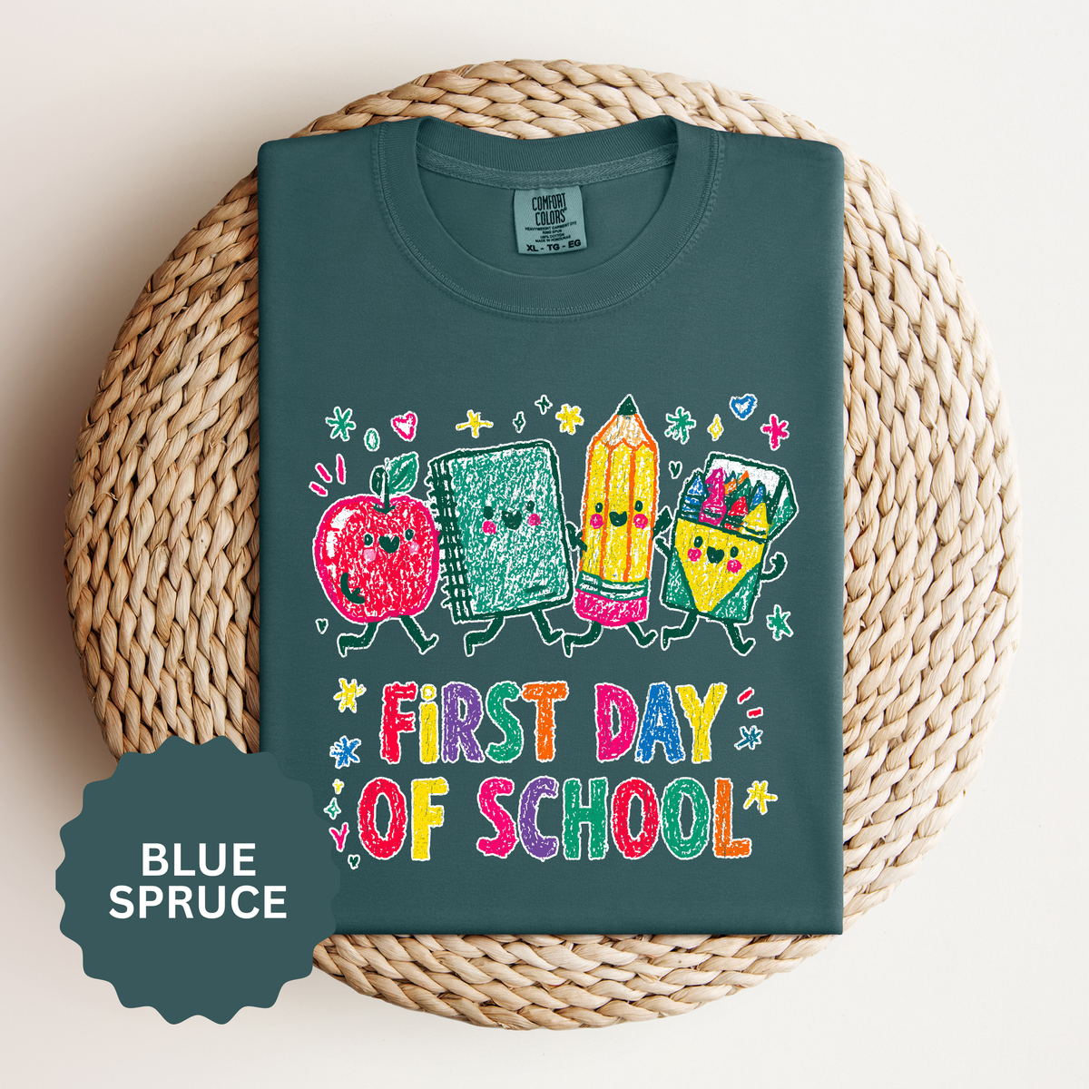 First Day of School T-Shirt, Colorful School Supplies Graphic Tee, Cute Teacher Outfit, Student Back to Class Gift, Classroom Shirt