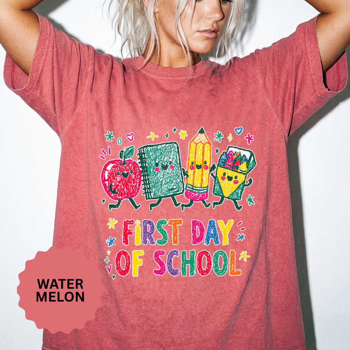 First Day of School T-Shirt, Colorful School Supplies Graphic Tee, Cute Teacher Outfit, Student Back to Class Gift, Classroom Shirt