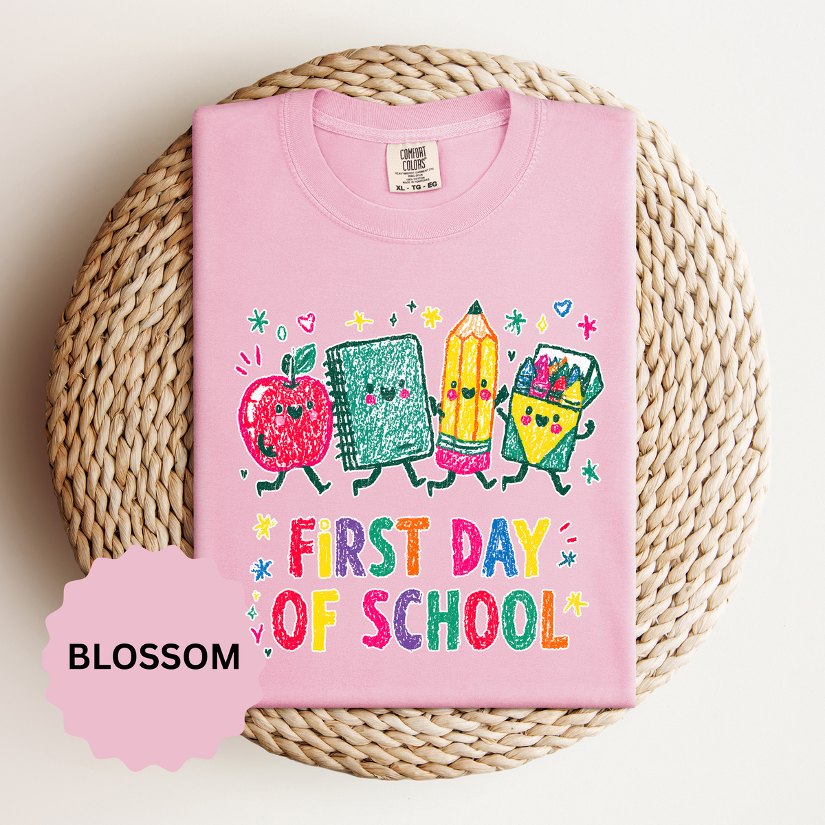 First Day of School T-Shirt, Colorful School Supplies Graphic Tee, Cute Teacher Outfit, Student Back to Class Gift, Classroom Shirt
