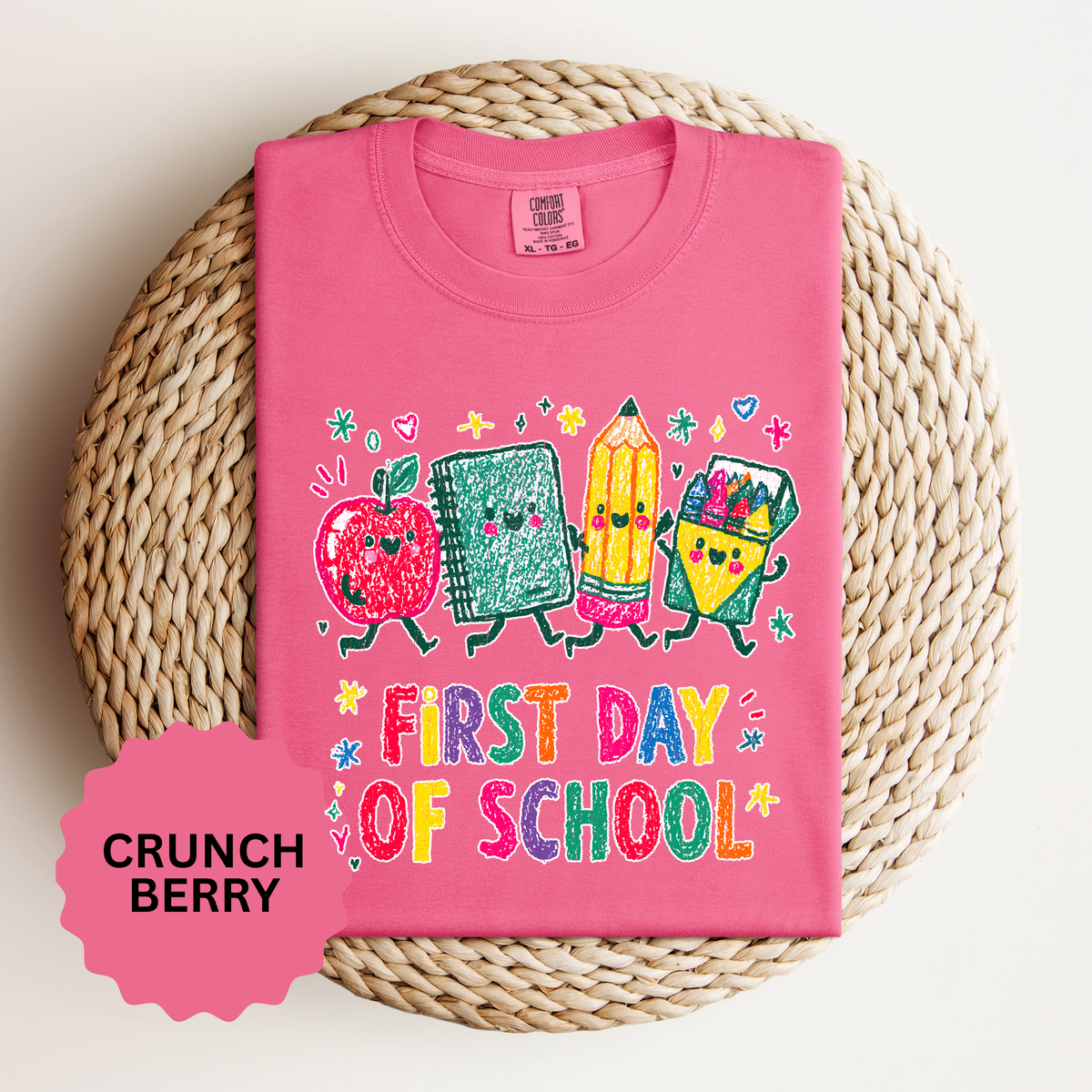 First Day of School T-Shirt, Colorful School Supplies Graphic Tee, Cute Teacher Outfit, Student Back to Class Gift, Classroom Shirt