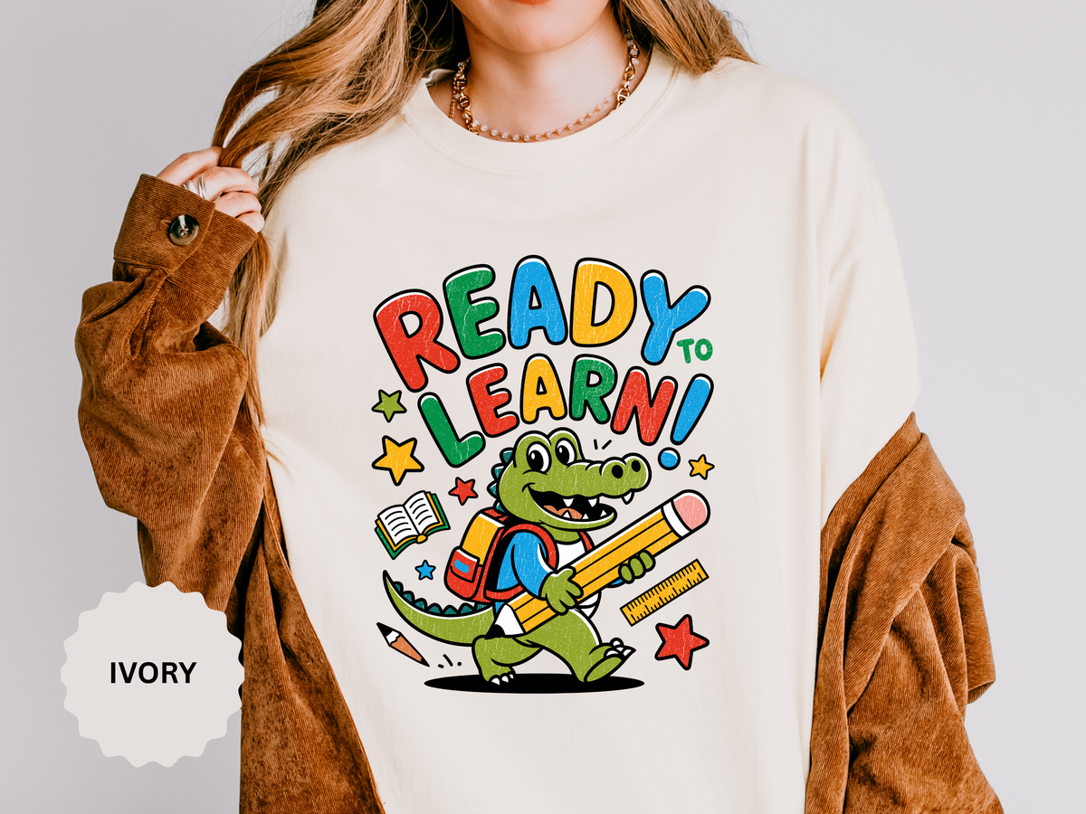 Ready to Learn Alligator T-Shirt, Colorful Back to School Tee, Cute Student Gift, Preschool Teacher Outfit, Classroom Graphic Shirt