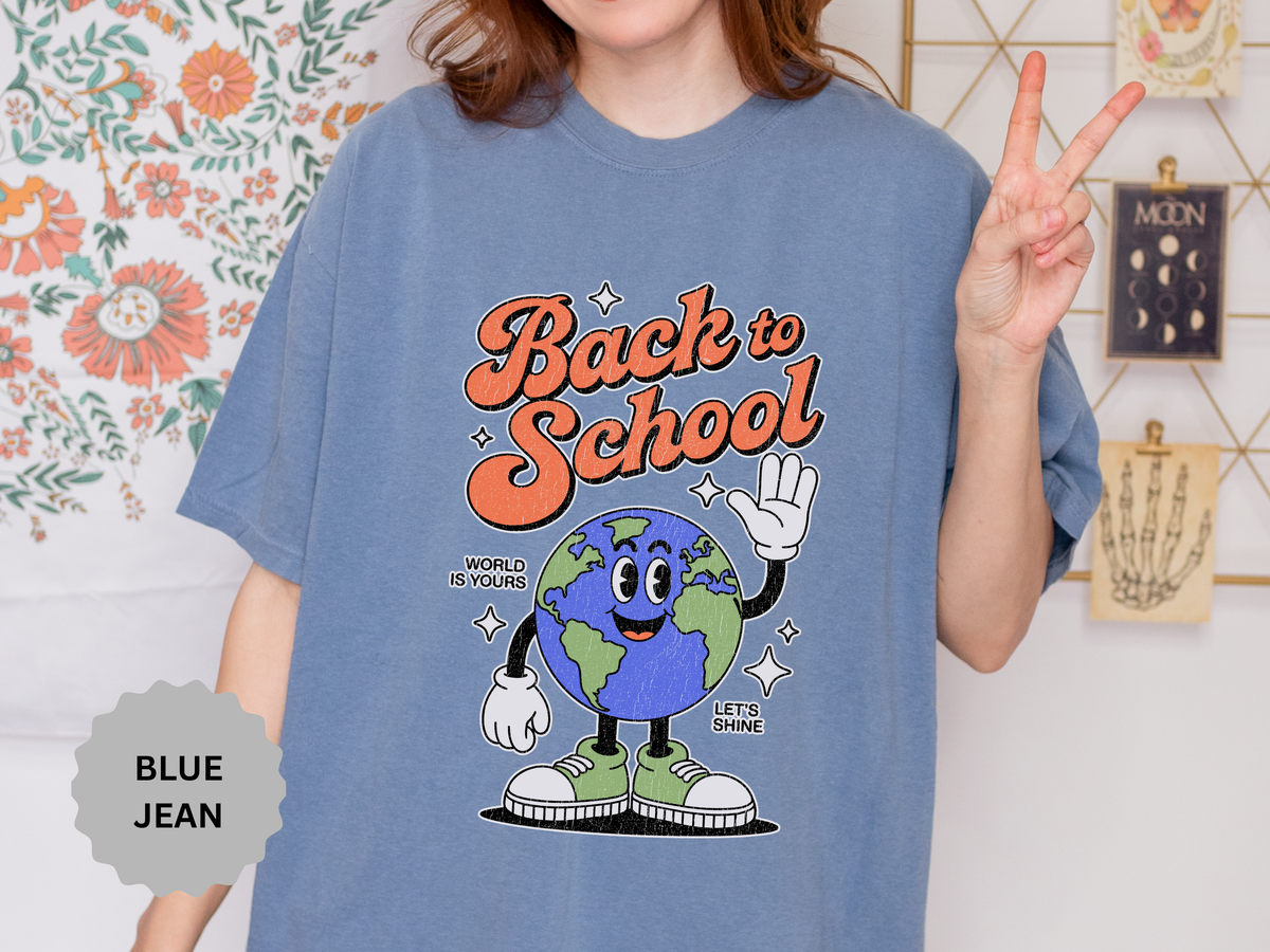 Back to School Earth T-Shirt, Retro Globe Graphic Tee, Teacher First Day Outfit, Student Gift, Classroom Shirt, Geography Educator Gift