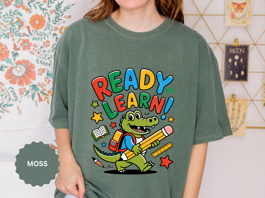 Ready to Learn Alligator T-Shirt, Colorful Back to School Tee, Cute Student Gift, Preschool Teacher Outfit, Classroom Graphic Shirt