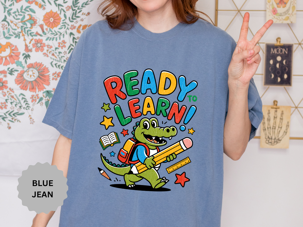 Ready to Learn Alligator T-Shirt, Colorful Back to School Tee, Cute Student Gift, Preschool Teacher Outfit, Classroom Graphic Shirt