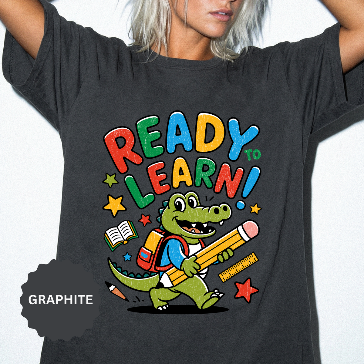 Ready to Learn Alligator T-Shirt, Colorful Back to School Tee, Cute Student Gift, Preschool Teacher Outfit, Classroom Graphic Shirt