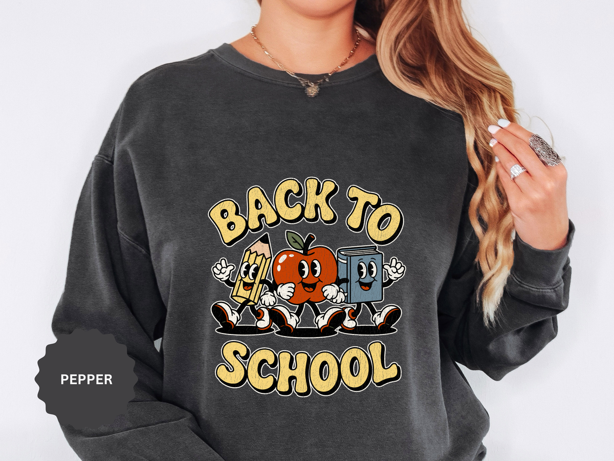 Back to School T-Shirt, Retro Apple Pencil and Book Graphic Tee, Teacher Shirt, First Day Classroom Outfit, Educator Gift, School Staff Top